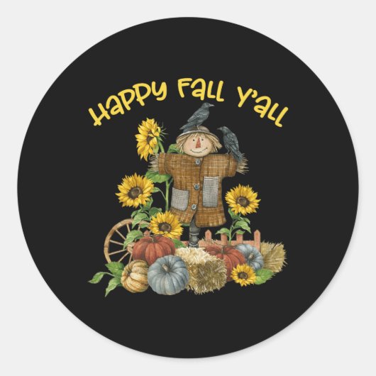  Happy Herfst Y'all vogelverschrikker Thanksgiving Ronde Sticker (Voorkant)