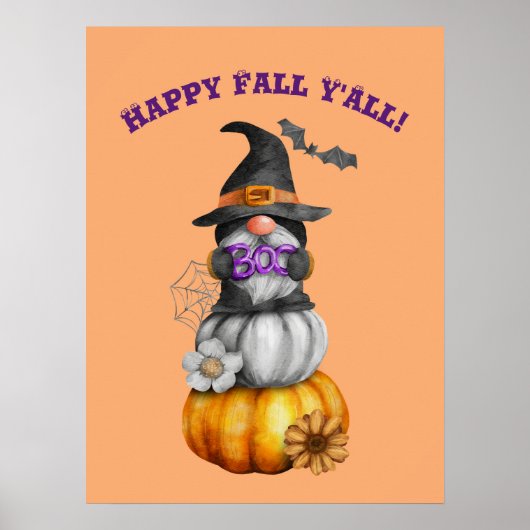 Happy Herfst Y'All Waterverf najaargnome Poster (Voorkant)