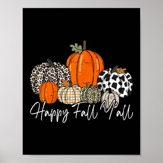 Happy Herfst Y'all Women Mannen Pumpkin Leopard Cu Poster (Voorkant)