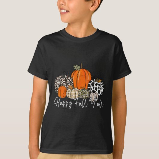 Happy Herfst Y'all Women Mannen Pumpkin Leopard Cu T-shirt (Voorkant)