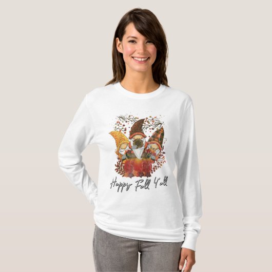 Happy Herfst Y'all Women's Garden Gnome Leopard Pu T-shirt (Voorkant volledig)