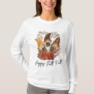 Happy Herfst Y'all Women's Garden Gnome Leopard Pu T-shirt