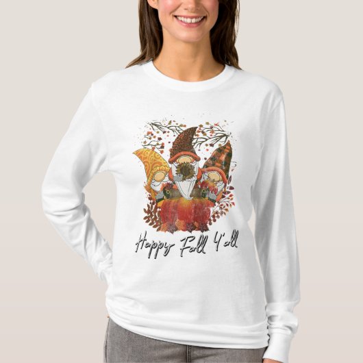 Happy Herfst Y'all Women's Garden Gnome Leopard Pu T-shirt (Voorkant)