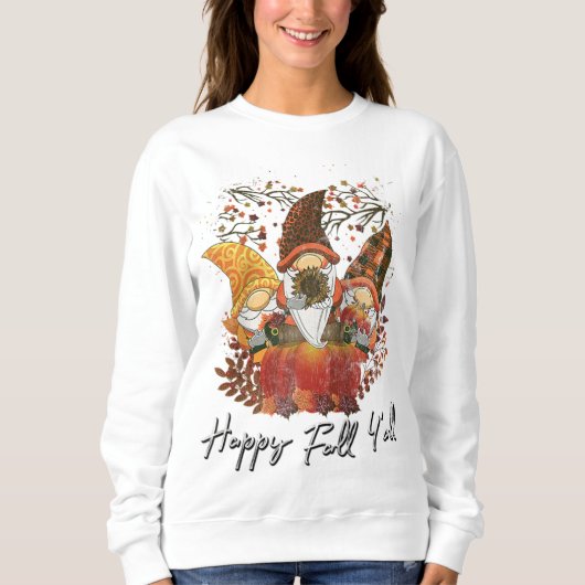 Happy Herfst Y'all Women's Garden Gnome Leopard Pu Trui (Voorkant)