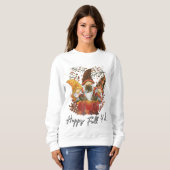 Happy Herfst Y'all Women's Garden Gnome Leopard Pu Trui (Voorkant volledig)