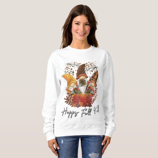 Happy Herfst Y'all Women's Garden Gnome Leopard Pu Trui (Voorkant volledig)