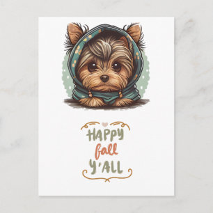 Happy Herfst Y'all Yorkshire Terrier Herfst Hoodie Feestdagenkaart