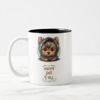Happy Herfst Y'all Yorkshire Terrier Herfst Hoodie Tweekleurige Koffiemok