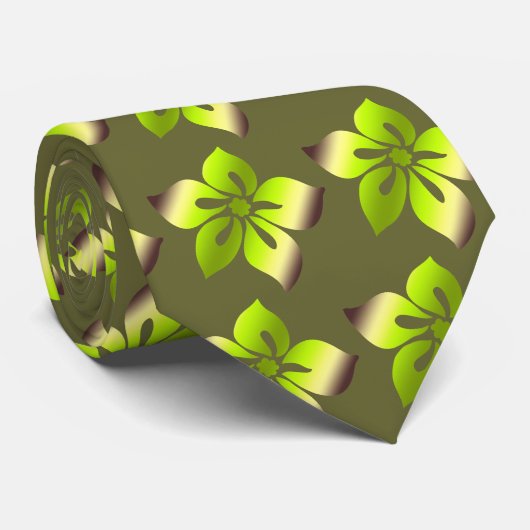 Happy Hibiscus Hawaiian dubbelzijdig bedrukt Stropdas (Opgerold)