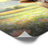 Happy Highland Koe omgeven door levendige bloesems Poster (Hoek)