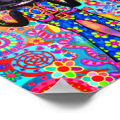 Happy Hippie Cat Peace Sign Paarse zonnebril '60's Poster (Hoek)