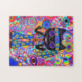 Happy Hippie Cat Sunbril Peace Sign Flower '60's Legpuzzel (Horizontaal)