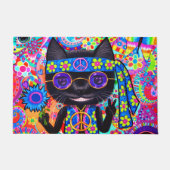Happy Hippie Cat Sunglazen Vredesgeblazen Bloem Deurmat (Voorkant)