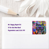 Happy Hippie Cat Sunglazen Vredesgeblazen Bloem Etiket (Insitu)