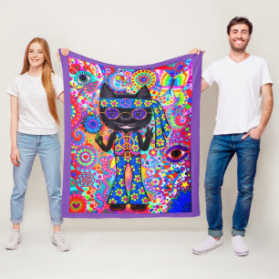 Happy Hippie Cat Sunglazen Vredesgeblazen Bloem Fleece Deken