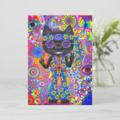 Happy Hippie Cat Sunglazen Vredesgeblazen Bloem Kaart (Staand voorkant)