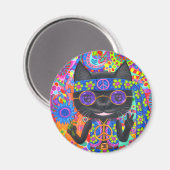 Happy Hippie Cat Sunglazen Vredesgeblazen Bloem Magneet (Voorkant / Achterkant)
