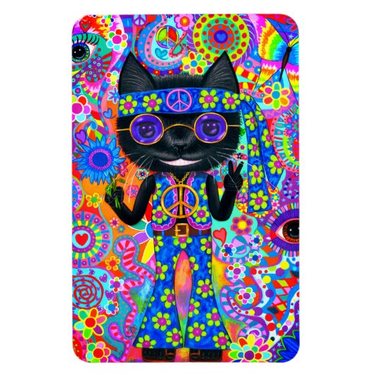 Happy Hippie Cat Sunglazen Vredesgeblazen Bloem Magneet (Verticaal)