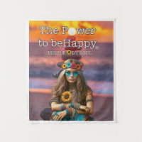 HAPPY HIPPIE MEISJE TAPIJT MUUR KUNST