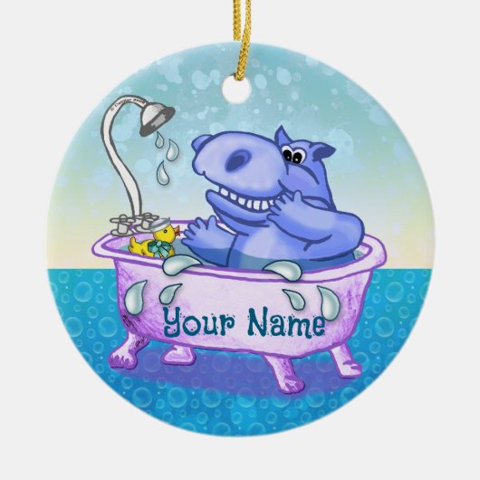 Happy Hippo Bath Keramisch Ornament (Voorkant)
