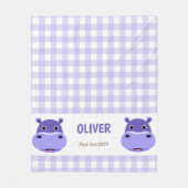 Happy Hippo Face Paarse Gingham Fleece Deken (Voorkant)