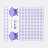 Happy Hippo Face Paarse Gingham Fleece Deken (Voorkant (Horizontaal))