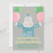 Happy Hippo First Birthday Invitations (Voorkant)