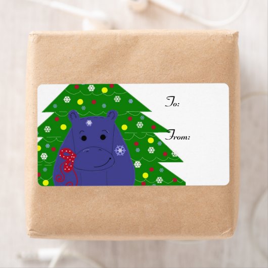Happy Hippo-kerstontwerp Etiket (Insitu)