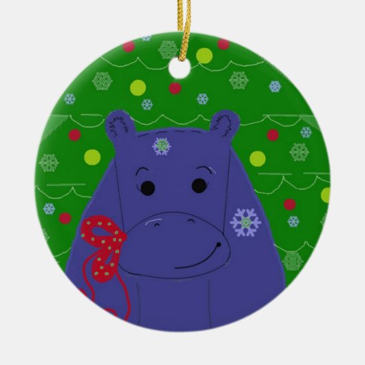 Happy Hippo-kerstontwerp Keramisch Ornament (Voorkant)