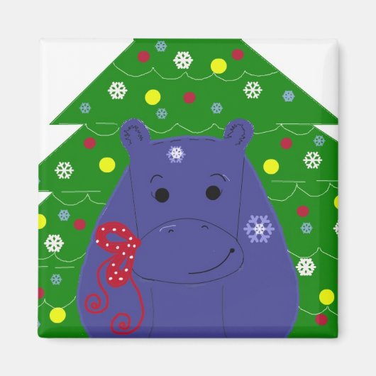 Happy Hippo-kerstontwerp Magneet (Voorkant)
