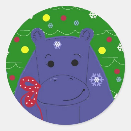 Happy Hippo-kerstontwerp Ronde Sticker (Voorkant)