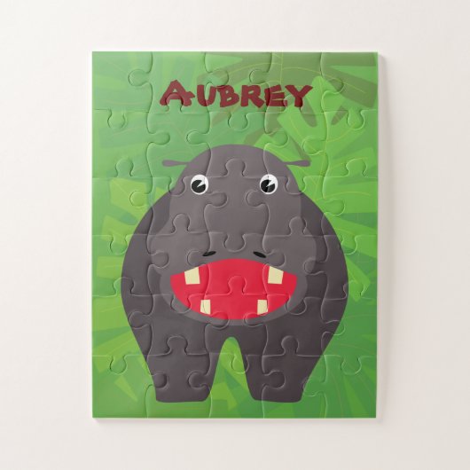 Happy Hippo Little Kinder Personalized Legpuzzel (Verticaal)