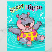 Happy Hippo | Schattigee Cartoon Kind Nursery Art (Voorkant)