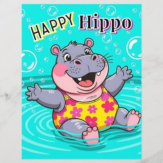 Happy Hippo | Schattigee Cartoon Kind Nursery Art (Voorkant)