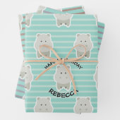 Happy Hippo Stripes Birthday Name Inpakpapier Vel (In situ)