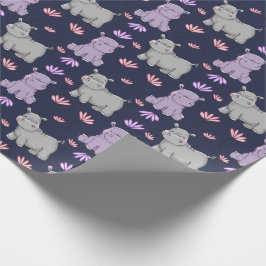 Happy Hippos en Flowers Cadeaupapier