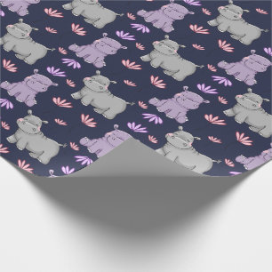 Happy Hippos en Flowers Cadeaupapier