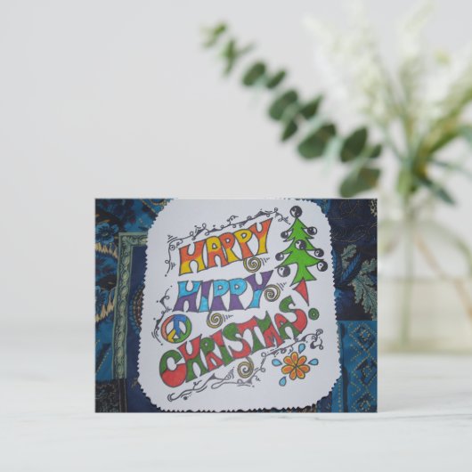 Happy Hippy Christmas Briefkaart. Feestdagenkaart (Staand voorkant)