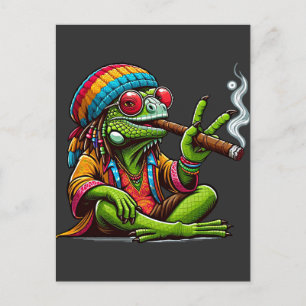 Happy Hippy Iguana Roken Sigaar Art Briefkaart