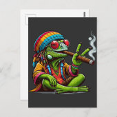 Happy Hippy Iguana Roken Sigaar Art Briefkaart (Voorkant / Achterkant)