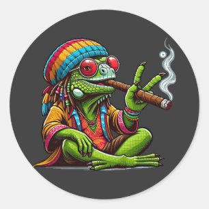 Happy Hippy Iguana Roken Sigaar Art Ronde Sticker