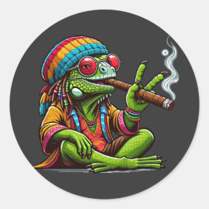 Happy Hippy Iguana Roken Sigaar Art Ronde Sticker