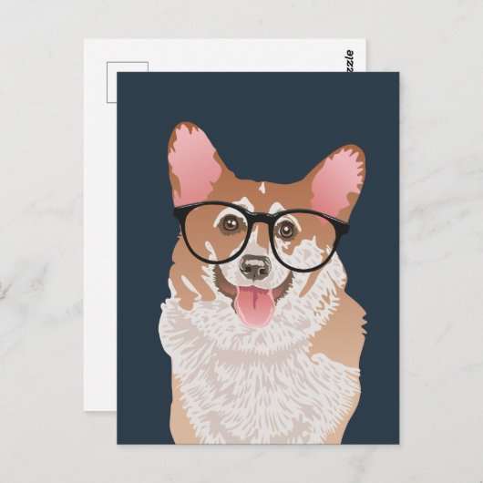 Happy Hipster Pembroke Welsh Corgi Briefkaart (Voorkant / Achterkant)