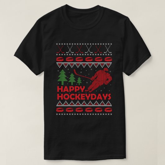 Happy Hockey Days grappig met Ugly kerstSweater T-shirt (Design voorkant)
