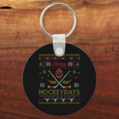 Happy Hockeydays Cool Hockey Christmas Wearing Out Sleutelhanger (Voorkant)