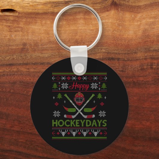 Happy Hockeydays Cool Hockey Christmas Wearing Out Sleutelhanger (Voorkant)