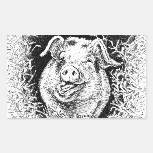 Happy Hog Animal Drawing Rechthoekige Sticker (Voorkant)