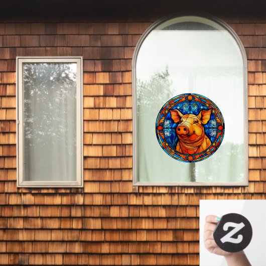 Happy Hog Pig Boerderij Life Faux Glas in lood Raamsticker (Huis Raam)