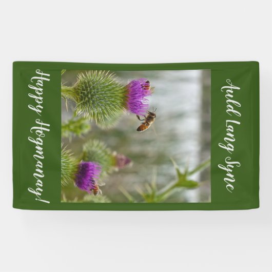 Happy Hogmanay Auld Lang Syne Thistle Spandoek (Horizontaal)