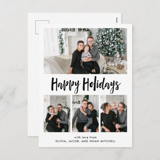 Happy Hoidays | Black and White Multi Photo Grid Feestdagenkaart (Voorkant / Achterkant)